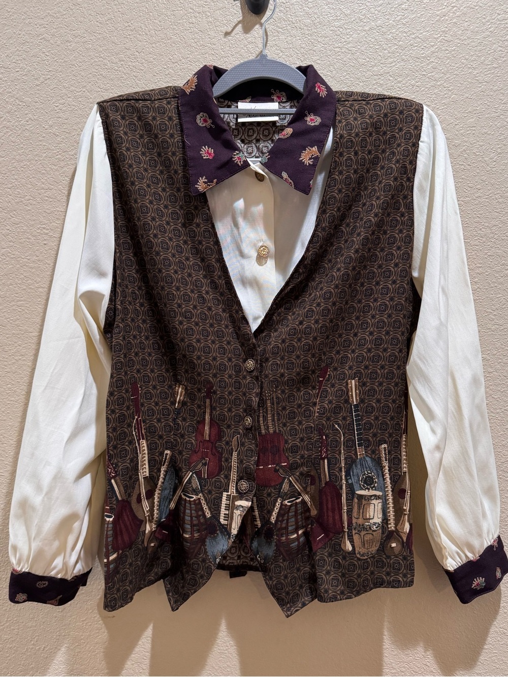 Vintage Kathie Lee 90s Twofer Vest Musical Instrument Blouse M